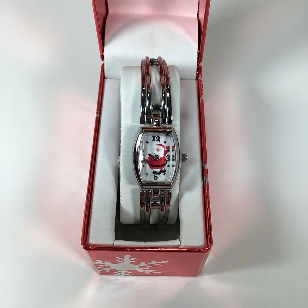 New Santa Watch Silver Adjustable Band, Christmas Red Presentation Box